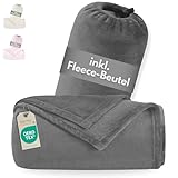 INSPINOVIA Microfaser Fleece Decke 150 x 200 cm mit Tasche | Kuscheldecke | Wohndecke | Sofadecke | Reisedecke | Oeko Tex Standard 100 (Grau)