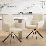 Ckaff Esszimmerstühle Drehbar mit Armlehne 2er Set, 360°Drehbar Polsterstuhl Küchenstuhl aus Chenille, Stühle Esszimmer Schminkstuhl mit Metallbeine für Esszimmer Küche Schlafzimmer, Beige