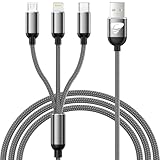 Multi USB Kabel, 3 in 1 Universal Ladekabel [1.2M] Nylon USB C schnellladekabel iPhone Ladekabel Mehrfach mit Micro USB Typ C Lightning Kabel für iPhone 17 16 15 14 13 12, Galaxy S25 S24, Handys