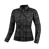 SHIMA RENEGADE LADY 2 Motorrad Hemd Damen - Verschleißfest Baumwolle Karierte Motorradjacke Damen mit CE Protektoren, FiberQL - Aramid und Kühlungsschicht, Reißverschluss (Schwarz, XL)