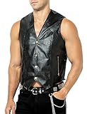 Casey Kevin Herren Lederweste Leder Motorradweste Weste Biker Motorrad Clubweste, Schwarz, Weste aus Kunstleder