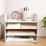 4-stöckige Ablagekorb für A4, Dokumentenablage aus PET Kunststoff, Briefkorb , Briefablage Organizer(4pcs, Weiß)