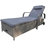 Calma Lux® Gartenliege Sonnenliege Rattanliege mit Stauraum neigbarer Rückenlehne Gartenmöbel Liege mobil mit Kissen, Polyrattan+Metall, 200 x 75 x 30-92 cm (Grau/Grau)