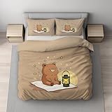 Generisch Khaki Gold Bettwäsche Set (200 x 200) - Flauschige Hell Bettwäsche - Atmungsaktiv Warm Hautfreundlich – Weiche Bettwäsche - Mit Reißverschluss - Cartoon Bär Lampe Sterne