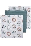 Meyco 452019 Mull/Musselin Windel 3er Set, 70x70cm ANIMAL-UNI Stone Green-Weiss