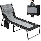 Clevich XXL Liegestuhl klappbar, 199×66 cm Übergroße Sonnenliege mit 5-Fach Verstellbarer Rückenlehne, Gartenliege mit Kopfkissen & Seitentasche, Campingliege bis 150 kg für Strand, Pool