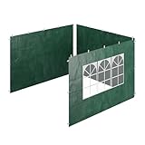 Relaxdays Seitenteile für Pavillon, 3er Set, 2x3 m, wasserdicht, Seitenwände mit Klettverschluss, PE, mit Fenster, grün