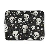 Laptop Tasche 33-35cm PC Laptoptasche Halloween Totenkopf Blume Schwarz Computermappe mit Reißverschluss für Geschäftsreise