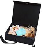 Geschenkbox mit Deckel, 21x17x7cm Schwarz Geschenkbox mit Schleife, Geschenkschachtel, Magnetische Geschenk Box, Geschenkkarton, Geschenkverpackung für Hochzeit, Geburtstag, Weihnachten, Jubiläum