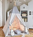 TIPOO Tipi Zelt Spielzelt Baumwolle Kinderzelt mit 3 Kissenmatratzen Stabiles Zelt für Mädchen und Mädchen für Zuhause und Garten