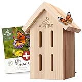 wildtier liebe Schmetterlingshaus - Wetterfest & Unbehandelt aus Massiv-Holz I Insektenhotel Schmetterling I Schmetterlinge züchten für den Garten, Balkon