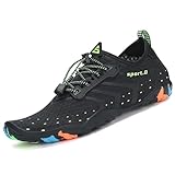SAGUARO Badeschuhe Strandschuhe Aquaschuhe Wasserschuhe Surfschuhe Schwimmschuhe für Damen Herren Kinder, Neu-schwarz, 44 EU