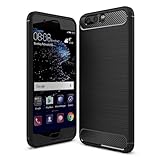 CoolGadget Premium Carbon Handyhülle TPU für Huawei P10, stoßfest, Kratzfest, rutschfest, Anti-Fingerprint, schwarz