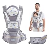 IULONEE Baby-Tragetasche Babytrage Neugeborene Ergonomische Babytrage Hüftsitz Baby Tragegurt Multifunktional Kindertrage Dorsal Ventral Babyrückentragen Ideal Für Freihändiges Elterndasein (Grau)