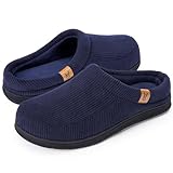 VeraCosy Herren Cord Mokassin Hausschuhe Memory Foam Winter Pantoffeln Dunkles Marineblau, 42-43 EU