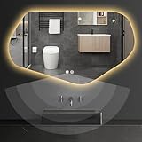 HCBUTAE Asymmetrischer Ovaler Kosmetikspiegel mit Beleuchtung, Körpersensor - Badezimmer Wandspiegel mit 3-Farbiger LED Beleuchtung, dimmbar, IP44 sicher(90 * 60 cm)