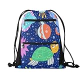 FRODOTGV Rucksack mit Kordelzug, Meerestiere und Meerestiere, mit Netztaschen, wasserdicht, Blau, Meerestiere und Meerestiere blau, Einheitsgröße