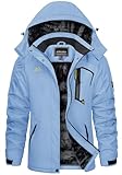KEFITEVD Damen Skijacke Winddicht Atmungsaktiv Softshelljacke Winter Warm Verdickt Fleeckjacke mit Reißverschluss Brusttasche Multi-Taschen Übergangsjacke Ski Jacke Hellblau M