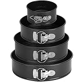 isheTao Springform, Set mit 4 Stück, Ø11/18/23/26cm, Backform, Profi-Kuchenform, rund, und Backutensilien, abnehmbarer Boden, antihaftbeschichtet, leakfest, verstellbar, Pizza und Quiches, Karbonstahl