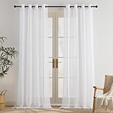 PONY DANCE Weiße Gardinen Wohnzimmer 245 cm Hoch Vorhang Transparent Gardienen Leinenoptik Voile Gardine Weiss Vorhänge Ösenvorhang Durchlässig, 2-Set H 245 x B 140 cm