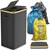 DOKRVLOQ Gelber Sack Ständer Stabil mit Deckel - Großer Mülleimer & Müllsackhalter für Küche & Haushalt | 70L-120L Müllsystem Behälter Schwarz - Praktischer Müllsackständer