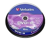 Verbatim DVD+R 16x Matt Silver 4.7GB, 10er Pack Spindel, DVD Rohlinge, 16-fache Brenngeschwindigkeit & Hardcoat Scratch Guard, DVD leer, Rohlinge DVD, DVD Rohlinge Spinde