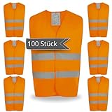 Technosafety Warnwesten 100 Stück Orange - Warnweste mit Reflexion - Hohe Sichtbarkeit, orange, 70 cm x 60 cm x 0,2 cm