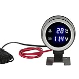 Aramox Runde Wassertemperaturanzeige, Runde Digitale Wassertemperaturanzeige LED-Voltmeter DC 9V-36V mit Blauem Licht für Auto-Motorrad-ATV