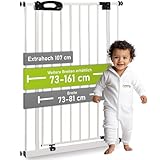 BOMI Türschutzgitter Merle | Extra Hoch 107 cm | Ohne Bohren | Schließt automatisch | Tuerschutzgitter weiß Metall Selbstschließend | Treppengitter zum Klemmen für Baby | Breite: 73-81 cm
