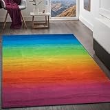Teppich Kurzflorteppich, Wohnzimmerteppich aus Polyester in regenbogenfarben, graffiti absolut Modern fürs Wohnzimmer, Schlafzimmer, Kinderzimmer und Jugendzimmer Stripes multi bunt 120x170 cm