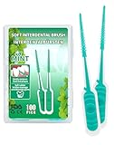 LAOYE 100 Stück SOFT Zahnsticks Minze Dental sticks Mint Interdentalreiniger Interdentalbürsten Silikon Zahnzwischenraumbürste Dentalbürste Dental Picks mit tragbarem Taschenetui