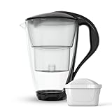 Dafi Crystal Wasserfilterkanne aus Glas 2L, Wasser Filtersystem zur Reduzierung von Kalk, Chlor, BPA-frei, LED- Sensor | Wasserfilterkanne + Wasserfilter UNIMAX (schwarz)