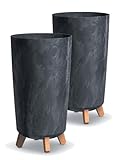 Tymar Übertöpfe groß mit Füßen, Blumenübertopf, Blumentopf Gross, Blumenkübel matt, Pflanzkübel für Außen und Innen ((2pack) Beton Anthrazit ; Höhe 44,5 cm/ø 24 cm)