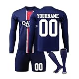 Personalisiert Fussball Trikot Kinder 2025/2026 Langarm Trikotset Home/Away Fußball Trikot DIY Name Nummer T-Shirt und Shorts Socken für Jungen Fussball Geschenke Jungen