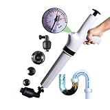Qcesorib Pressluft Rohrreiniger mit 4 Austauschbaren Köpfen, Rohrreinigungspumpe Toilette mit Luftdruckanzeige, Abflussreiniger Pumpe, für Toilette, Bad, Dusche, Küche, Grau