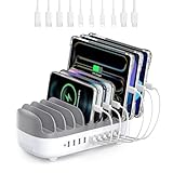 ORICO 120W Ladestation für Mehrere Geräte, Neues Upgrade 10 Ports Smart USB Ladestation, Kompatibel mit iPhone 15/14/13/12, iPads, Android Phone und Tablets (Mit10 Ladekabeln Weiß)