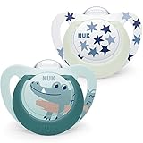 NUK Star Night & Day 6-18 Monate, phosphoreszierender Schnuller, BPA-freies Silikon, grünes Krokodil, 2 Stück