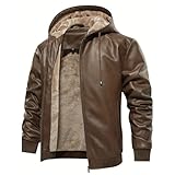 Generisch Lederjacke Herren Echtleder - Slim Fit Mode Vintage Jacke Reißverschluss mit Taschen und Kapuze Bequeme Casual Männer Motorrad Ledermantel für Herbst Winter
