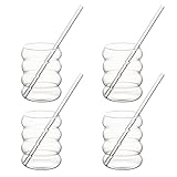 Hanseküche Bubble Gläser Set mit Glasstrohhalm [4x 350ml] – Ideal für Eiskaffee, Wasser und Cocktails – Longdrinkgläser Set, Eiskaffee Gläser, Kaffeegläser, Iced Coffee Bubble Glas