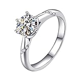 WIPPWER Ringe, Statement-Ringe, modischer 925er-Silber-eingelegter Moissan-Diamantring mit Sechs-Klauen-Diamantring, Party for Damen, Mode und Schönheit