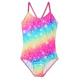ZNYUNE Mädchen Einteiler Badeanzug Schnelltrocknend UV Schutz Schwimmanzug S460_Rainbow 140/146
