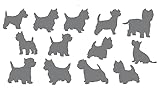 2 x niedliche Hunde-Westie-Silhouette, 13 Aufkleber – wasserdichter Aufkleber – Auto-Stoßstangen-Aufkleber – Lichtschalter-Aufkleber – Wandaufkleber (extra klein, Silber)