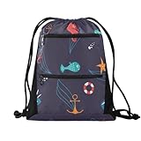 FRODOTGV Underwater Sea Life Kordelzug-Rucksack mit Netztaschen, Sport, Fitnessstudio, Yoga, Rucksack, wasserabweisend, für, Unterwasser-Meeresleben, Einheitsgröße