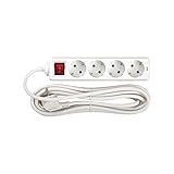 SIMON Mehrfachsteckdose, Flache Steckdosenleiste, 4 Steckdosen mit 16 A, Steckdosenleiste mit Erdung, EIN-/Ausschalter, 5 m Kabel, Weiß