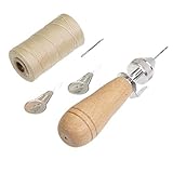 Langlauf Schuhbedarf Profi Ledernäh-Set mit Handnähapperat/Nähahle + gewachstem Garn + Einfädler +Ersatznadel (beige)