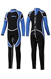 Yikayin Neoprenanzug Kinder Lang, 2.5mm Neoprenanzug Jungen Mädchen Rücken-Reißverschluss, Neopren Kinder Thermo zum Schwimmen, Tauchen, Schnorcheln, Surfen, SUP - Blau S