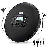 HOTT CD204 Tragbarer CD-Player, Walkman Compact Player, tragbarer CD-Player, MP3-Player, MP3-Player, mit Antischock-Kopfhörern, für Audiobooks, Musik, Checkes für Kinder und Erwachsene (schwarz)