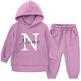 Ahoiikids Personalisierbarer Kinder Jogginganzug mit Kapuze - Lila, 2-teiliges Fleece Set, Warm und Bequem
