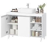Hzuaneri Waschbeckenunterschrank, Badezimmerschrank mit 2 Türen und 3 offene Fächer, Badezimmer Unterschrank, verstellbare Ablagen, freistehender Waschtischunterschrank, 30 x 90 x 64 cm, Weiß BC28903X