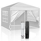 LEADZM Pavillon 3x3m Pop-up Faltpavillon,Wasserdichter,Winterfest,Höhenverstellbar,UV Schutz 50+,Gartenzelt,Partyzelt,Camping,Stahlrahmen,mit 4 Seitenteilen,Weiß